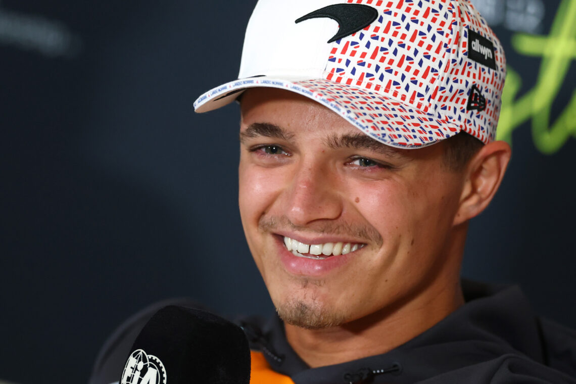 Lando Norris of McLaren in the Drivers Press Conference ahead of the F1 Grand Prix of Great Britain