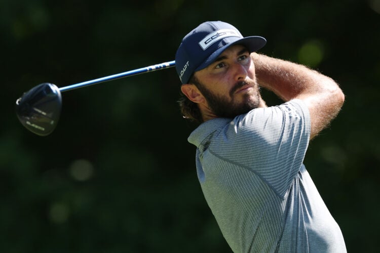 Max Homa of the United States plays his shot from the second tee during the first round of the John Deere Classic 2025