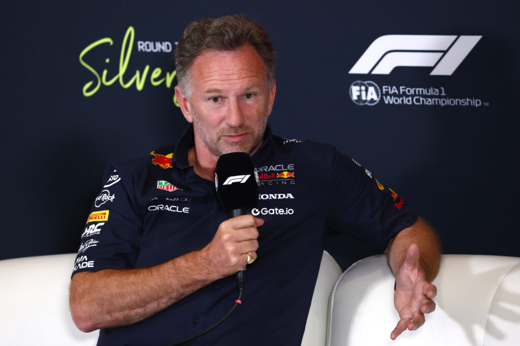 Christian Horner, Team Principal of Oracle Red Bull Racing in the Team Principals Press Conference ahead of the F1 Grand Prix of Great Britain