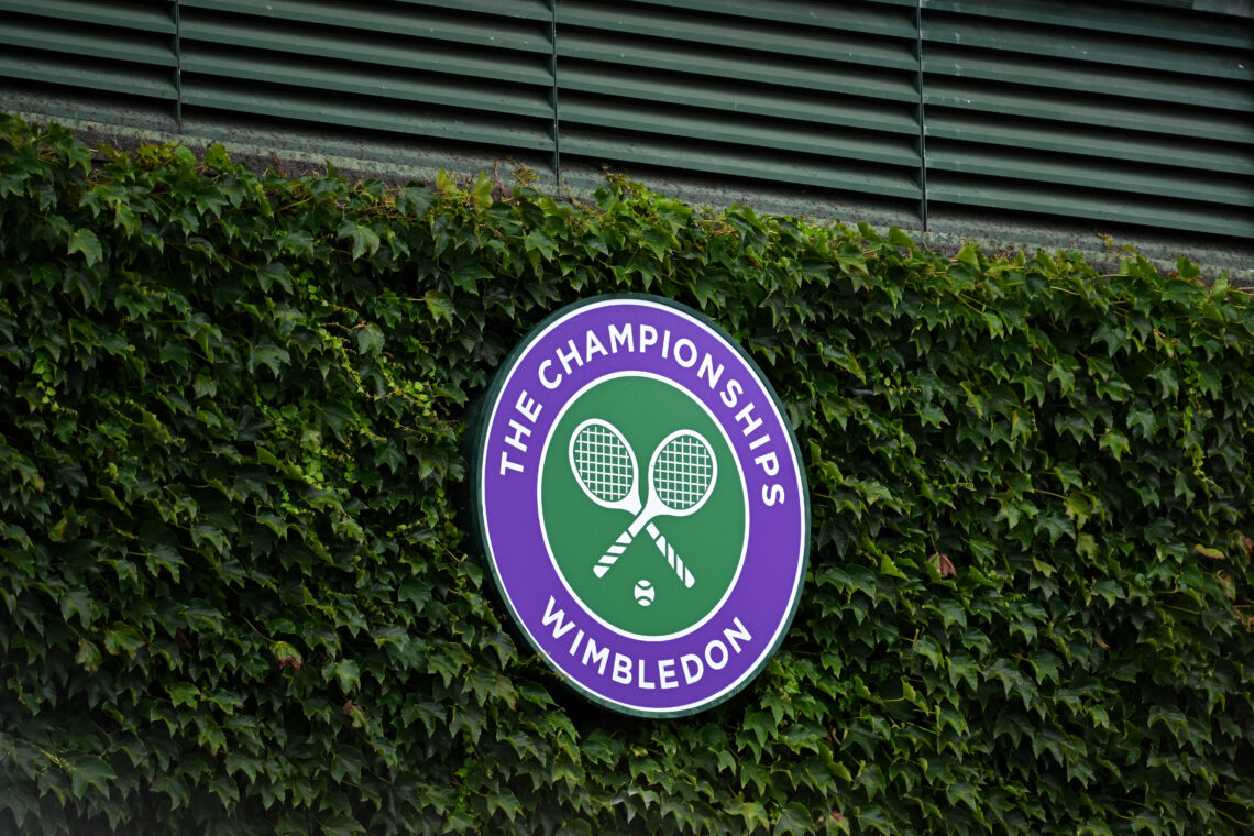 The Wimbledon logo on Centre Court at the legendary tournament