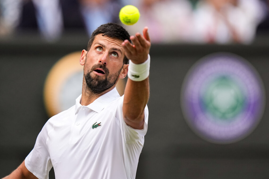 Novak Djokovic serving against Miomir Kecmanovic at Wimbledon 2025