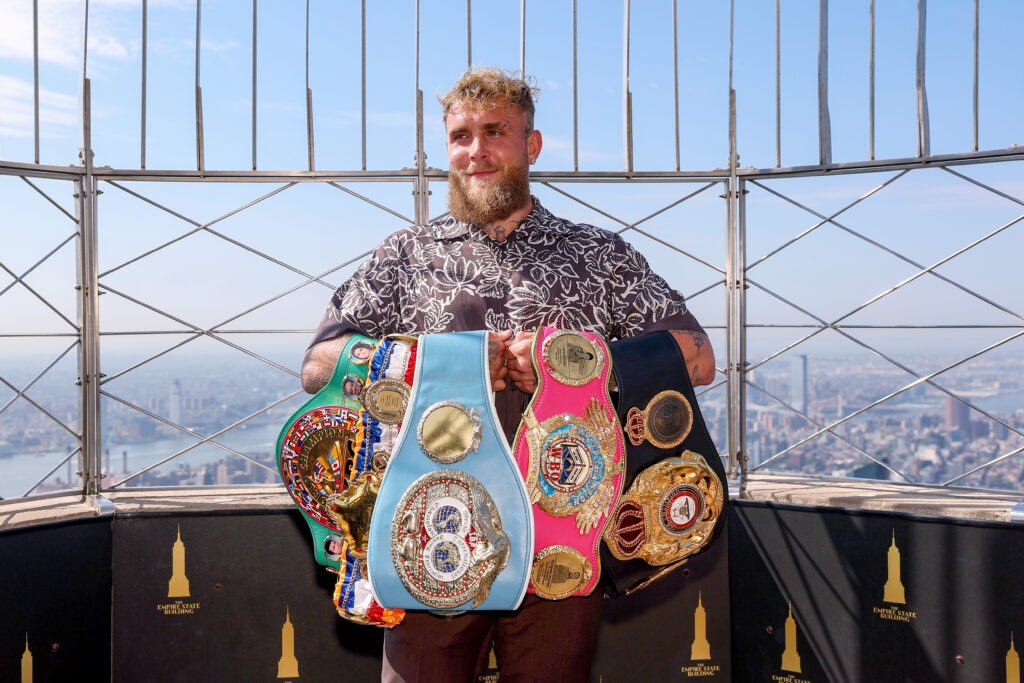 Jake Paul attends the Empire State Building Lighting Ceremony in Celebration of Netflix's Katie Taylor vs. Amanda Serrano 3