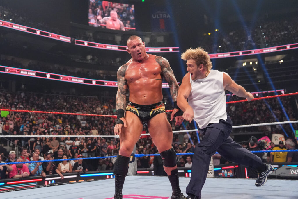 Logan Paul punching Randy Orton at WWE's Saturday Night's Main Event