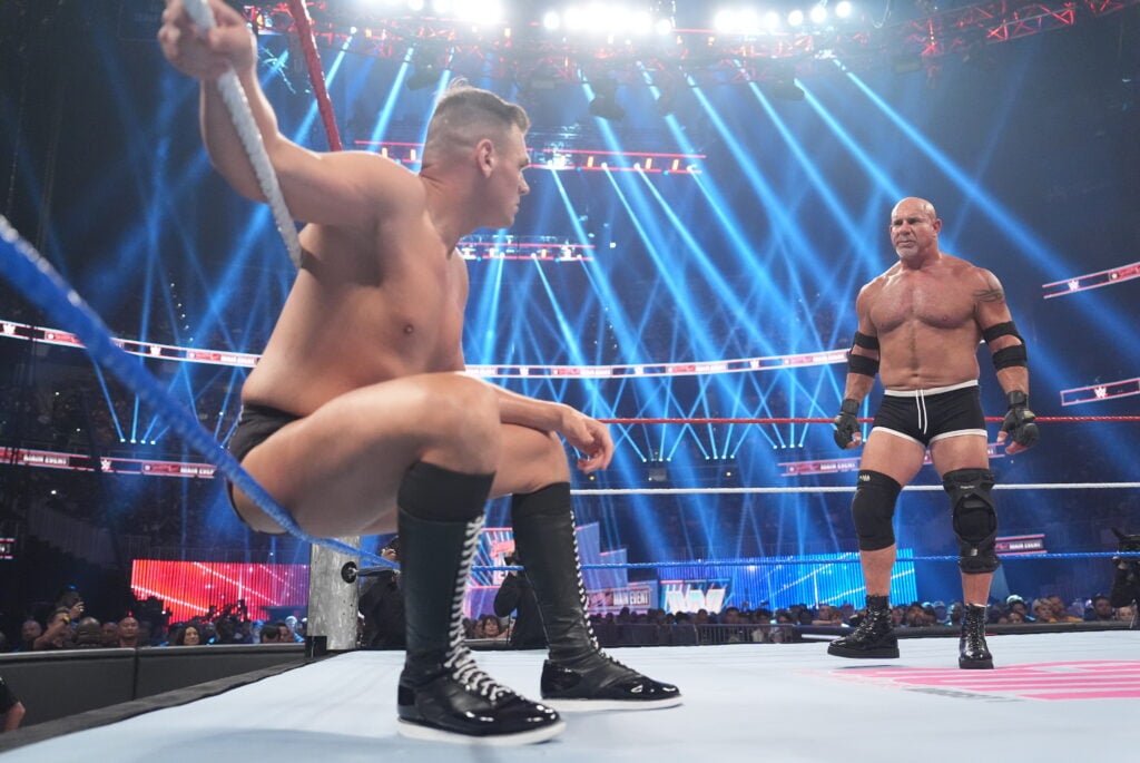 Goldberg staring down Gunther during his final-ever WWE match