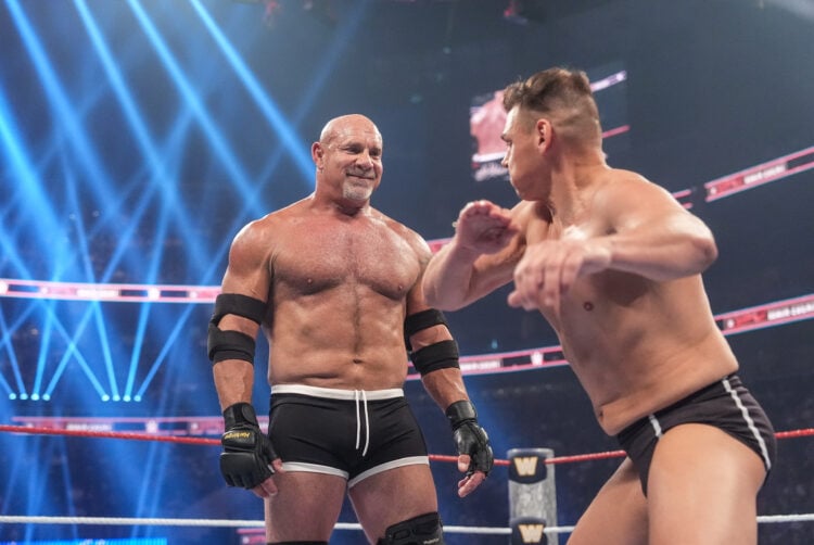 Gunther chopping Goldberg at WWE Saturday Night's Main Event