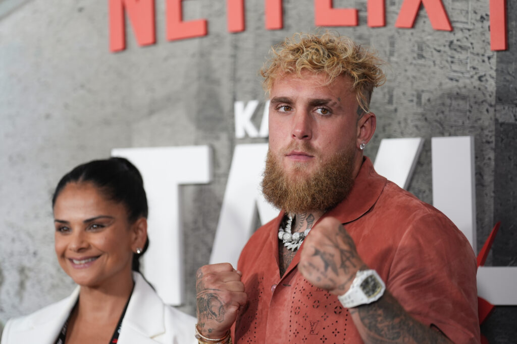 Bela Bajaria and Jake Paul attend the Katie Taylor vs Amanda Serrano