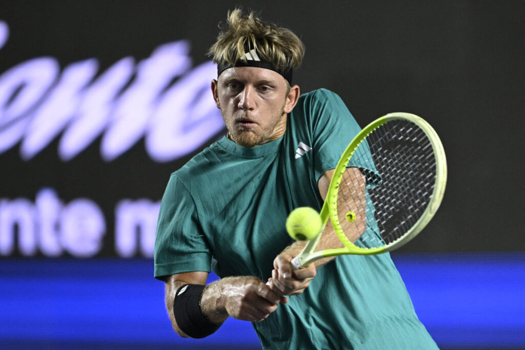 Spain's Alejandro Davidovich Fokina returns the ball to Australia's James Duckworth during the Mexico ATP Open men's singles tennis match at the Cabo Sports Complex in Los Cabos, Baja California, Mexico on July 16, 2025