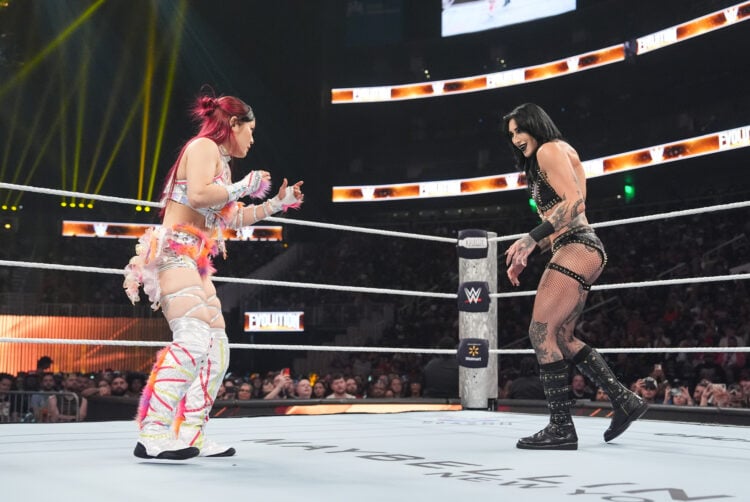 Rhea Ripley squaring off with Iyo Sky at WWE Evolution