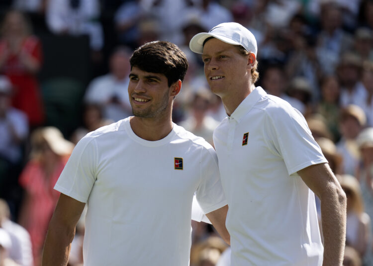 Carlos Alcaraz and Jannik Sinner in the Wimbledon final