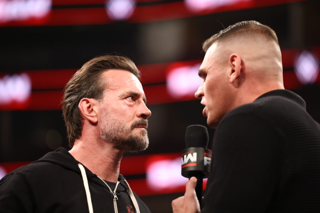 CM Punk and Gunther having a stare down on WWE's Monday Night RAW