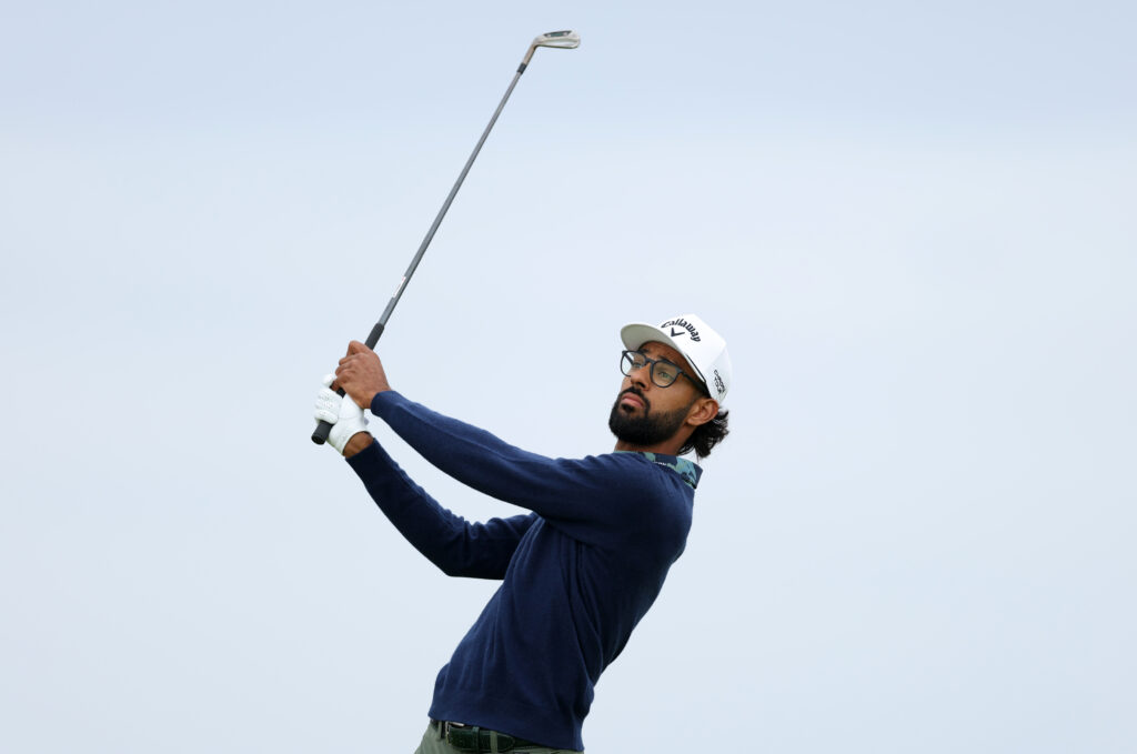 Akshay Bhatia hits a shot during the Open Championship