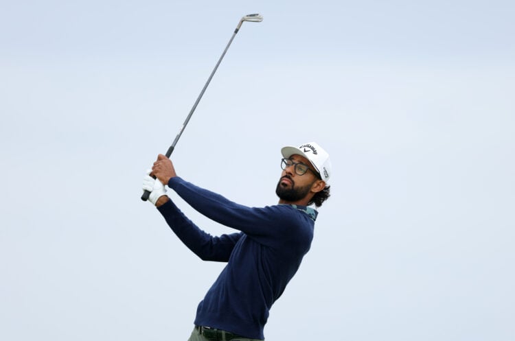 Akshay Bhatia hits a shot during the Open Championship