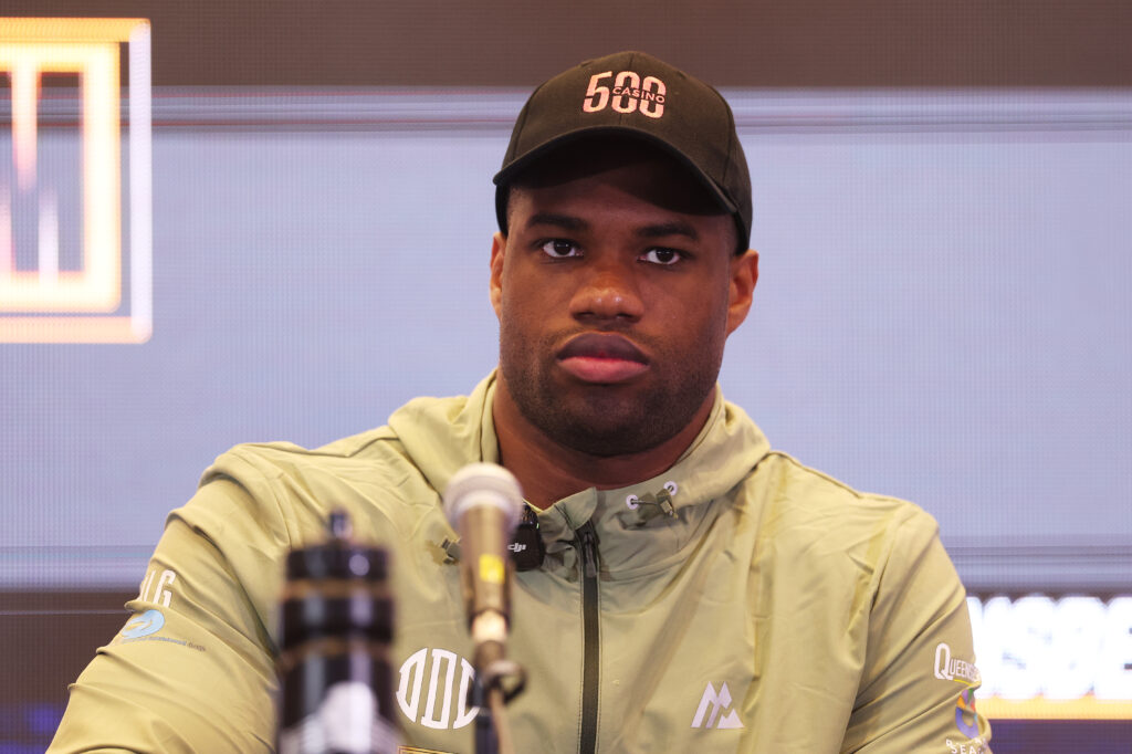 Daniel Dubois looks on during the 'Undisputed' press conference at Wembley Stadium