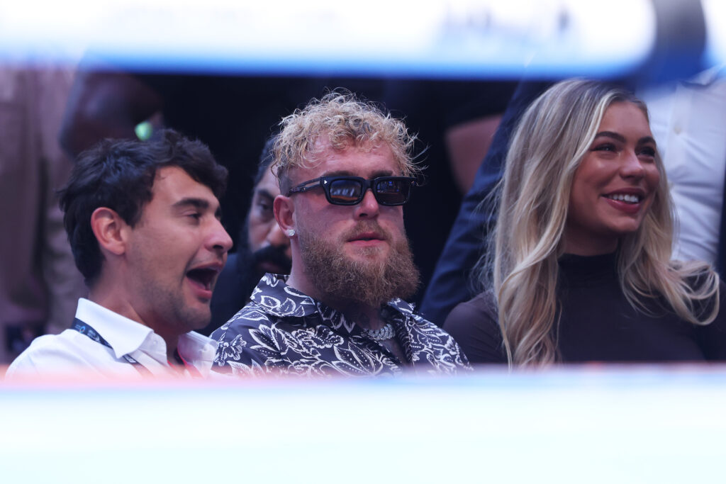Jake Paul, American professional boxer, influencer and actor, is seen in attendance ringside during the 'Undisputed' fight night