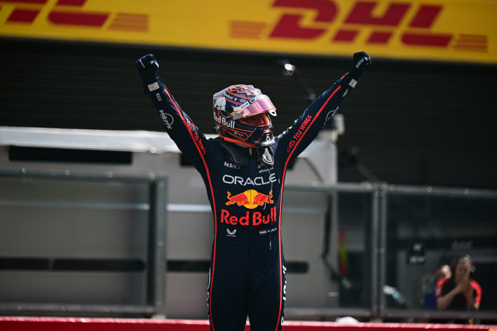 Max Verstappen of Red Bull Racing Honda celebrates after the sprint race of the Belgian GP
