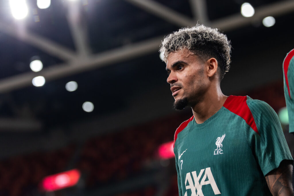 Luis Diaz looks on during a Liverpool pre-season training session