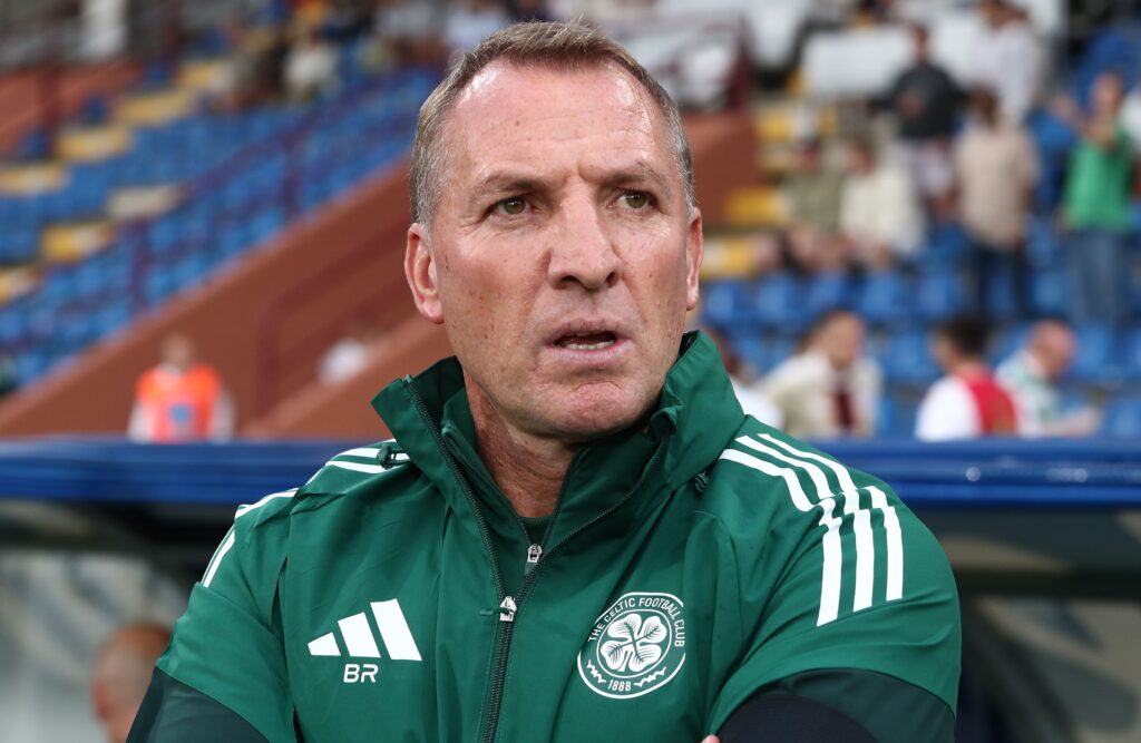 Brendan Rodgers looks on during Ajax vs Celtic FC