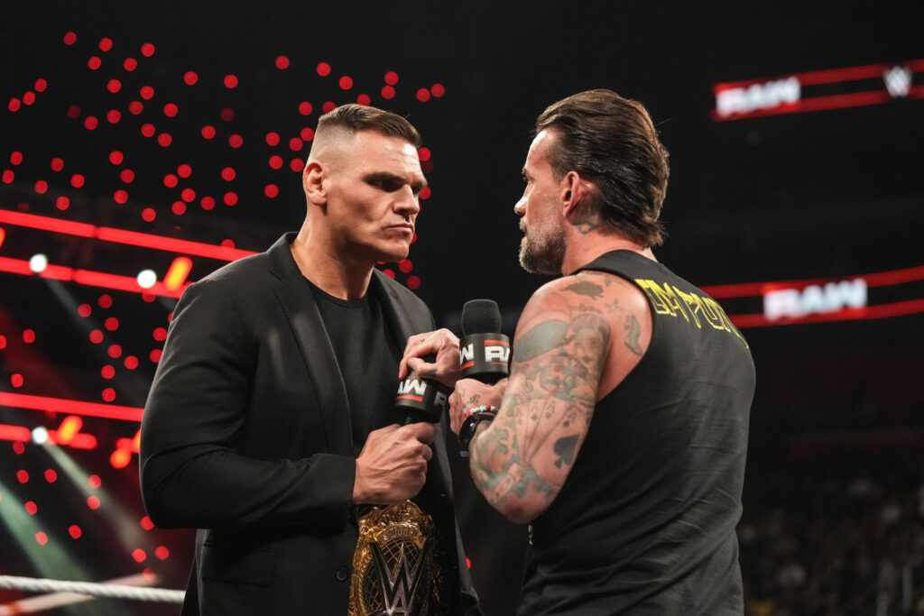 Gunther and CM Punk having a promo battle on WWE Monday Night RAW