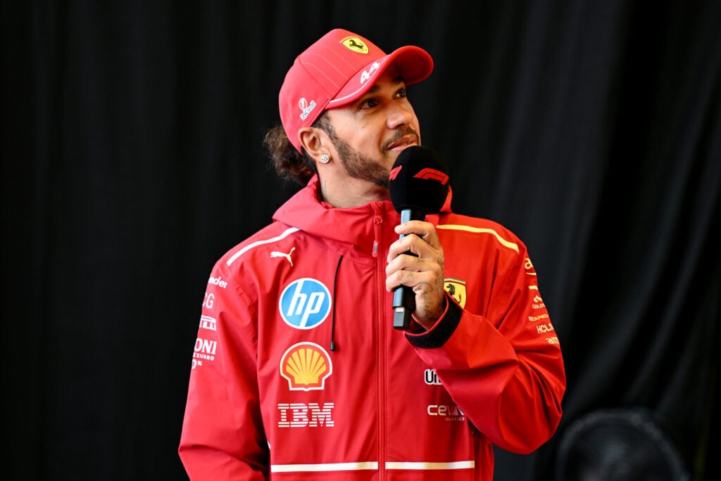 Lewis Hamilton speaks before the F1 Grand Prix of Belgium