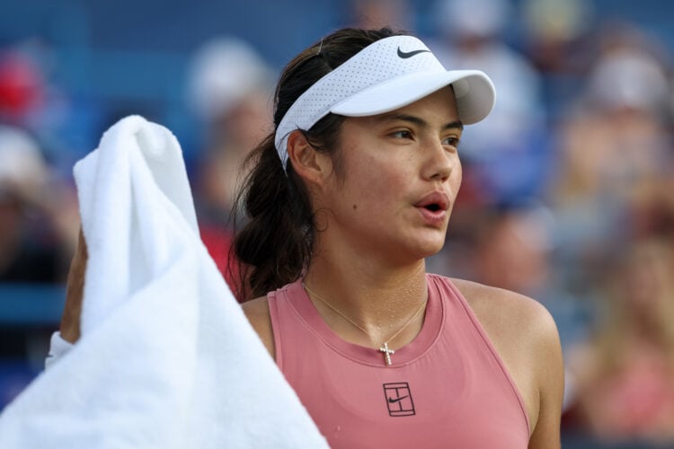 Emma Raducanu during her Mubadala Citi DC Open 2025 match against Anna Kalinskaya