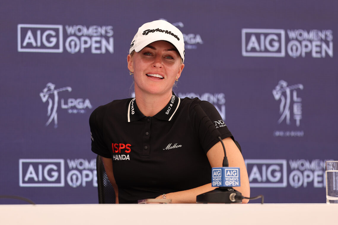Charley Hull of England speaks to the media