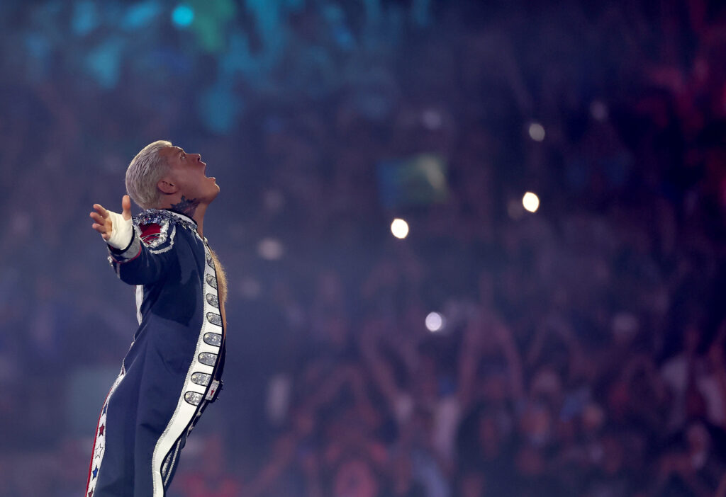 Cody Rhodes making his entrance ahead of his match with John Cena at WWE SummerSlam in 2025