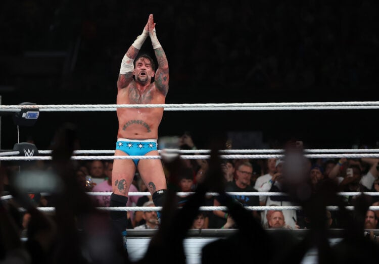 CM Punk hitting his 'Go To Sleep' taunt at WWE SummerSlam 2025