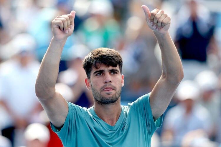 Carlos Alcaraz celebrating his second round victory at the Cincinnati Open 2025