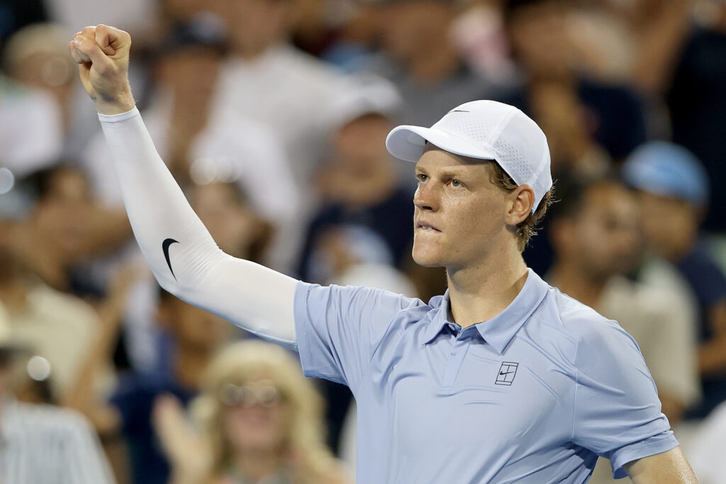 Jannik Sinner celebrating his Cincinnati Open 2025 victory against Gabriel Diallo