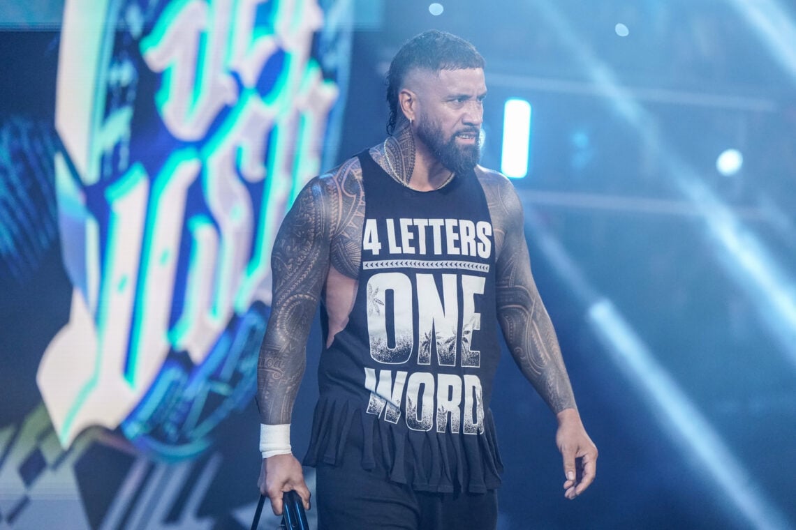 Jey Uso making his WWE entrance on Monday Night RAW in Quebec City, Canada