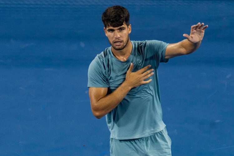 Carlos Alcaraz celebrating his win against Luca Nardi at the Cincinnati Open 2025