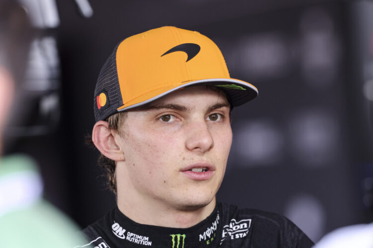 McLaren's Oscar Piastri speaks to the media after the 2025 Hungarian Grand Prix.