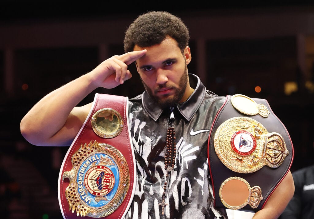 Moses Itauma pose for a photo with the belts