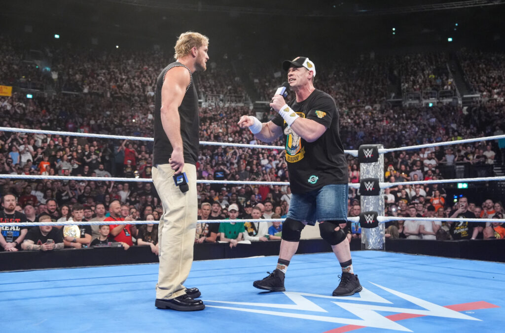 John Cena cutting a promo on Logan Paul on WWE SmackDown