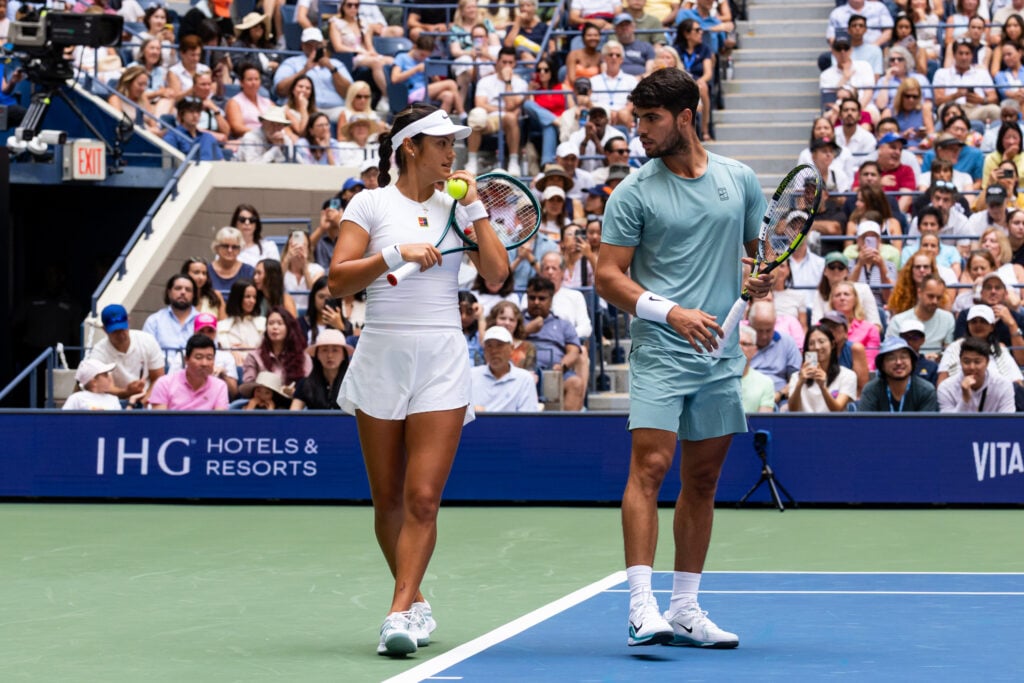 Carlos Alcaraz and Emma Raducanu during their US Open Mixed Doubles match against Jack Draper and Jessica Pegula