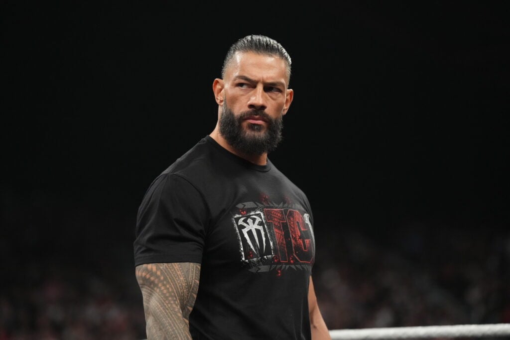 Roman Reigns appearing on WWE Monday Night RAW in Birmingham, UK