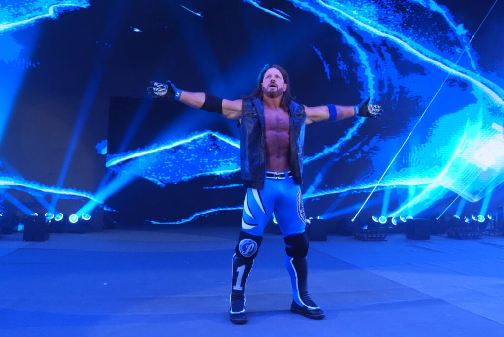 AJ Styles making his entrance on WWE Monday Night RAW in Birmingham, England