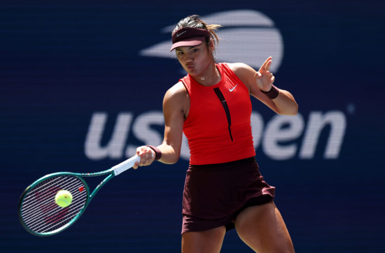 Emma Raducanu playing her first round match at the US Open 2025