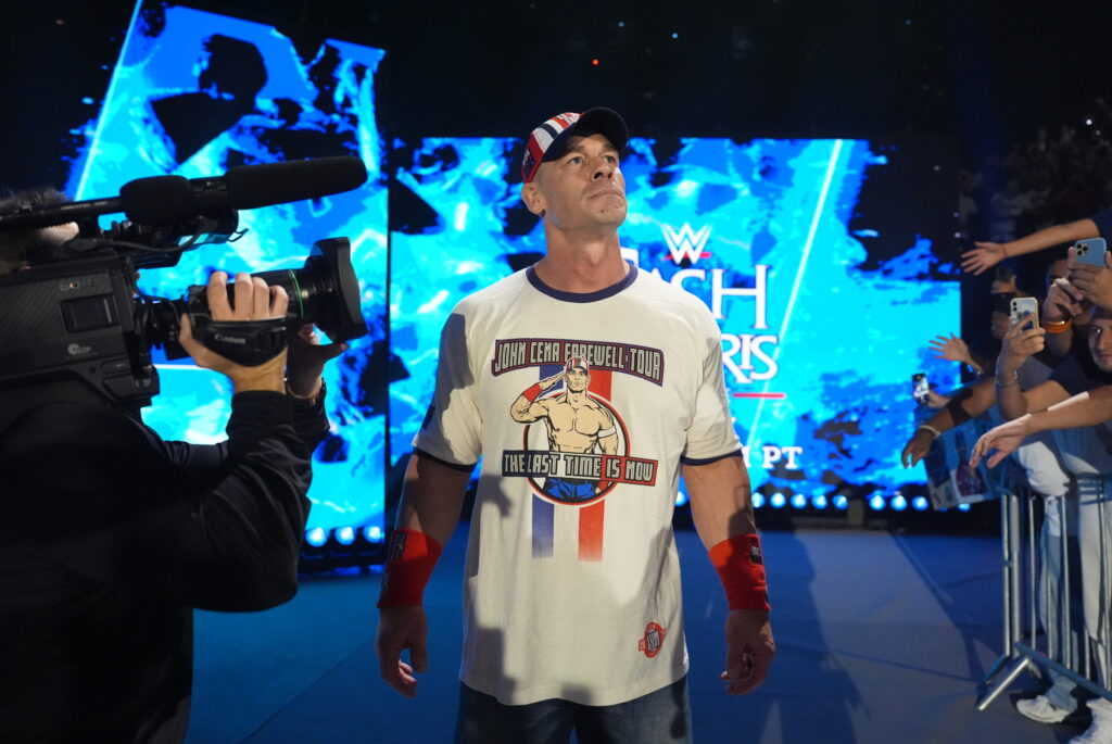 John Cena making his WWE SmackDown entrance in Lyon, France