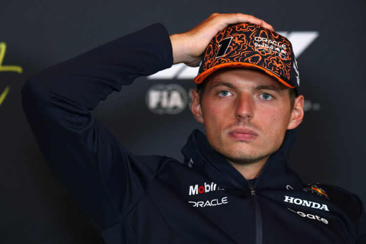 Max Verstappen of the Netherlands and Oracle Red Bull Racing looks on in the Drivers Press Conference