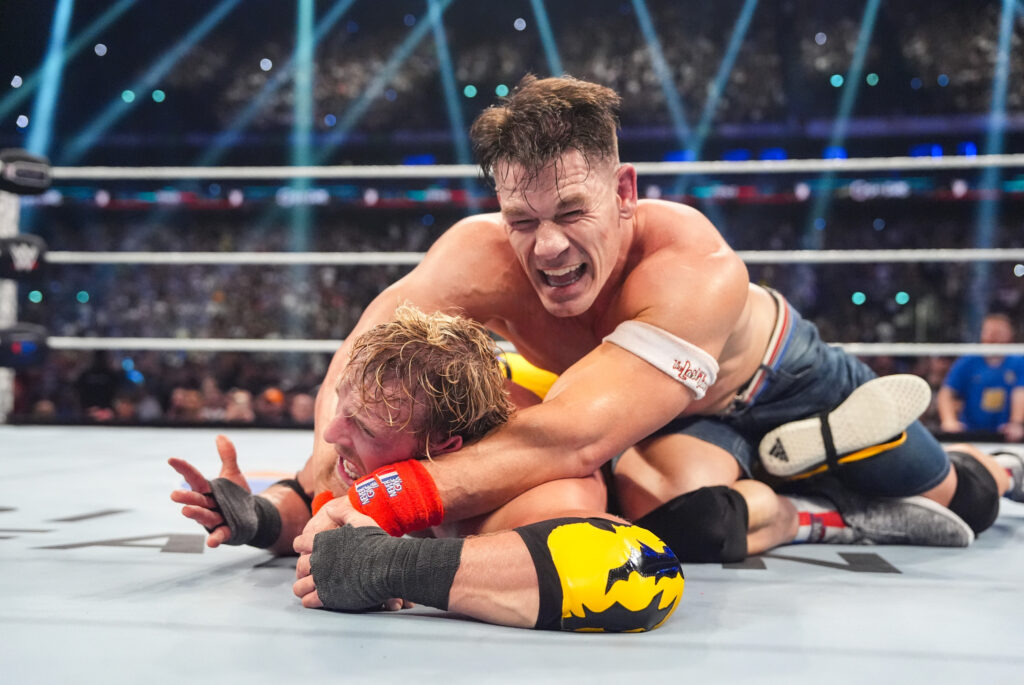 John Cena locking in the STF on Logan Paul at WWE Clash in Paris