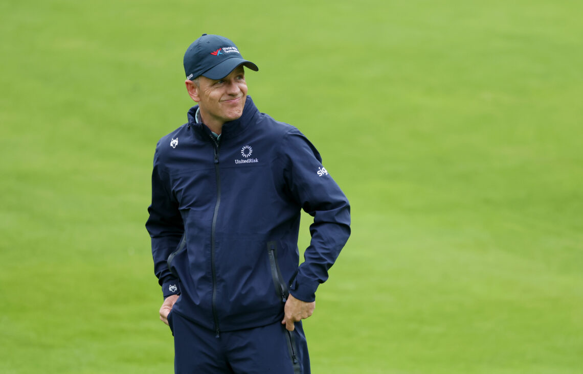 Europe's Ryder Cup captain Luke Donald grimaces
