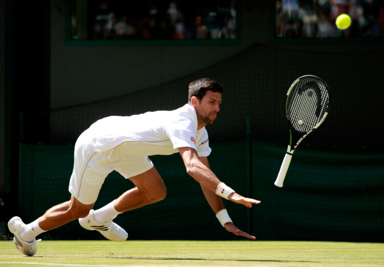 Novak Djokovic slipping in his Wimbledon 2016 match against Sam Querrey