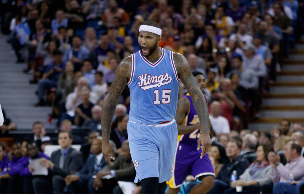 DeMarcus Cousins in action for the Sacramento Kings against the Los Angeles Lakers.