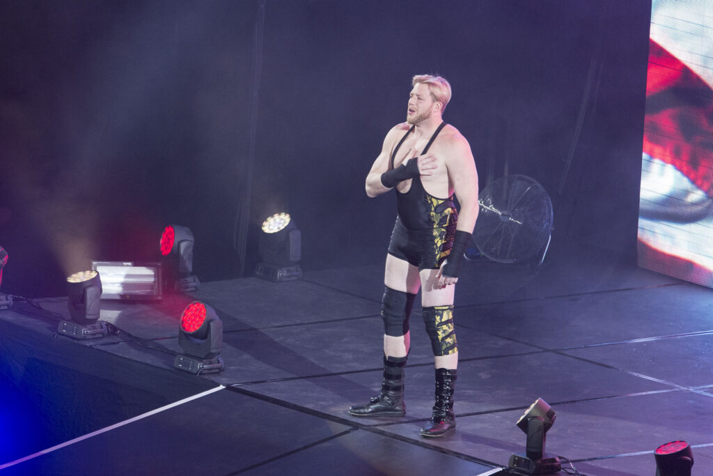 Jack Swagger making his entrance on a WWE house show in Cologne, Germany in 2016