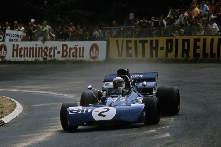 Jackie Stewart drives his Tyrrell at the 1971 German Grand Prix