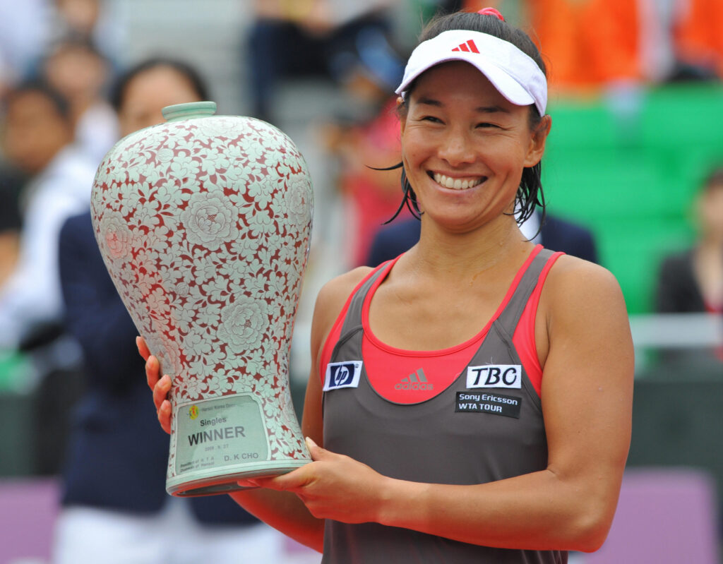 Kimiko Date-Krumm of Japan hold the winn
