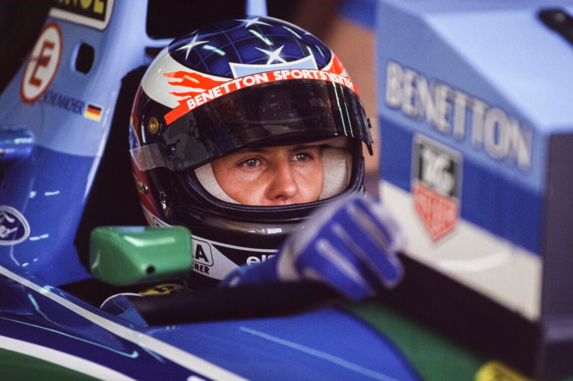 Michael Schumacher sat in his Benetton before the 1994 French Grand Prix.