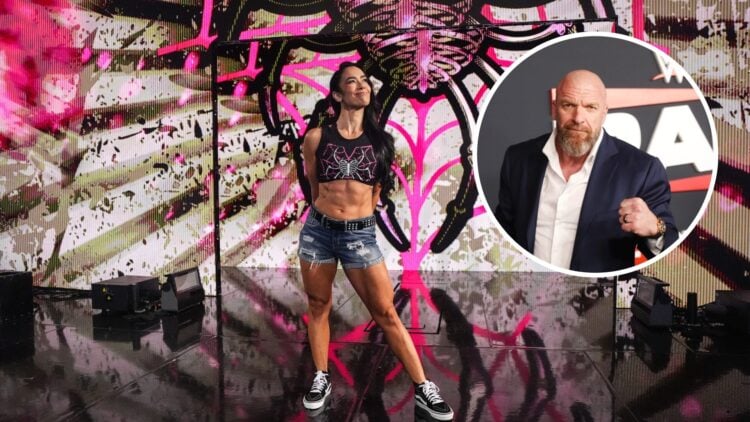 AJ Lee making her WWE SmackDown return with an inset of Triple H