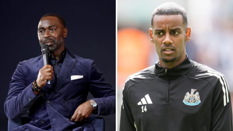 A split image featuring former Newcastle striker Andy Cole alongside Alexander Isak